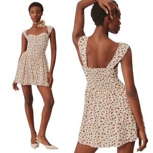 Reformation Floral Taiga Mini Dress Marion Rosebud 6 Cream Red Romantic Airy